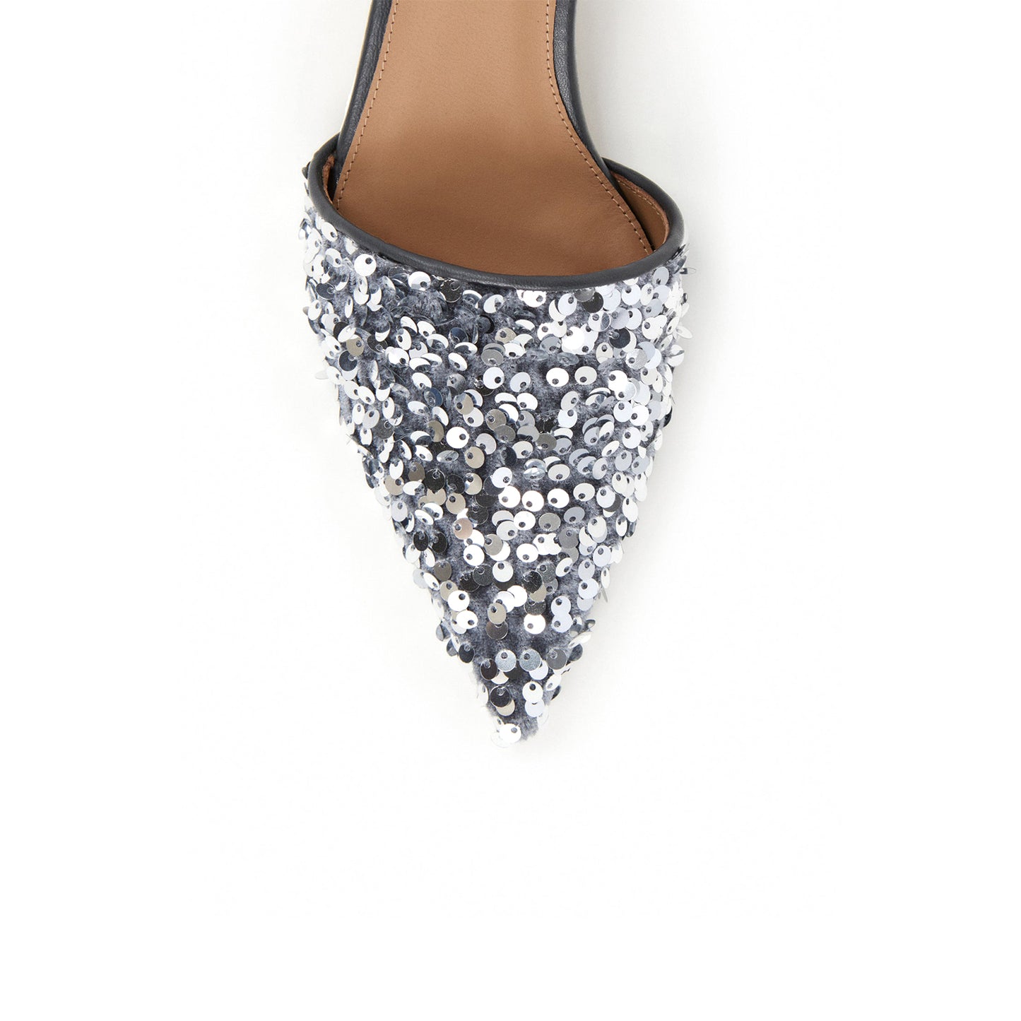 Gray Velvet Pointed-Toe Slip-On Full Sequin Backless Kitten Heels