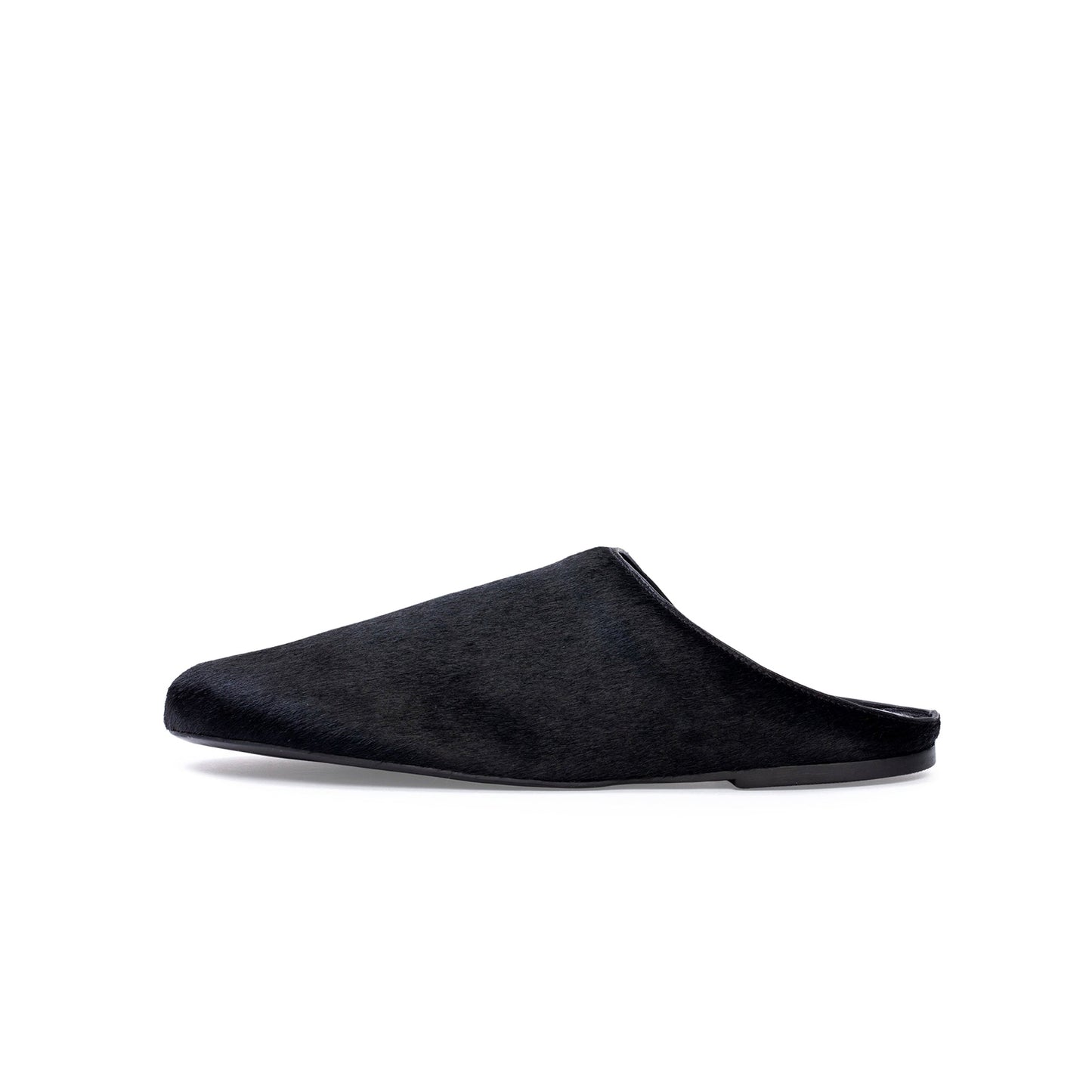 Black Pony Hair Round-Toe Slip-on Backless Ballet Flats
