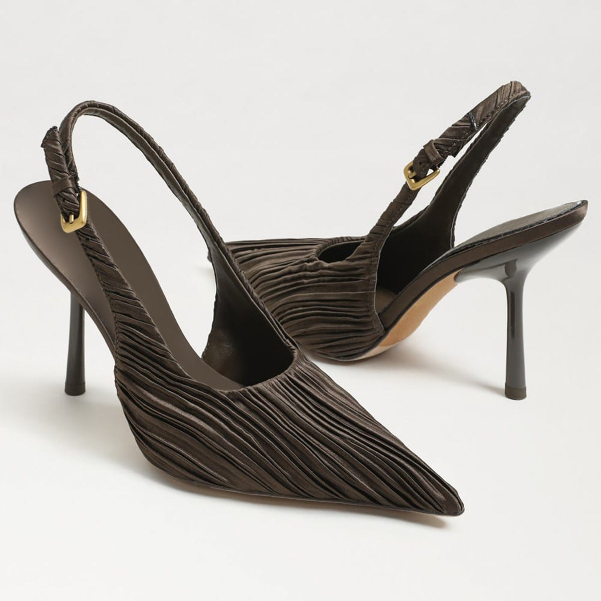 Dark Green Striped Satin Pointed-Toe Back Strap Chic High Heels Pumps