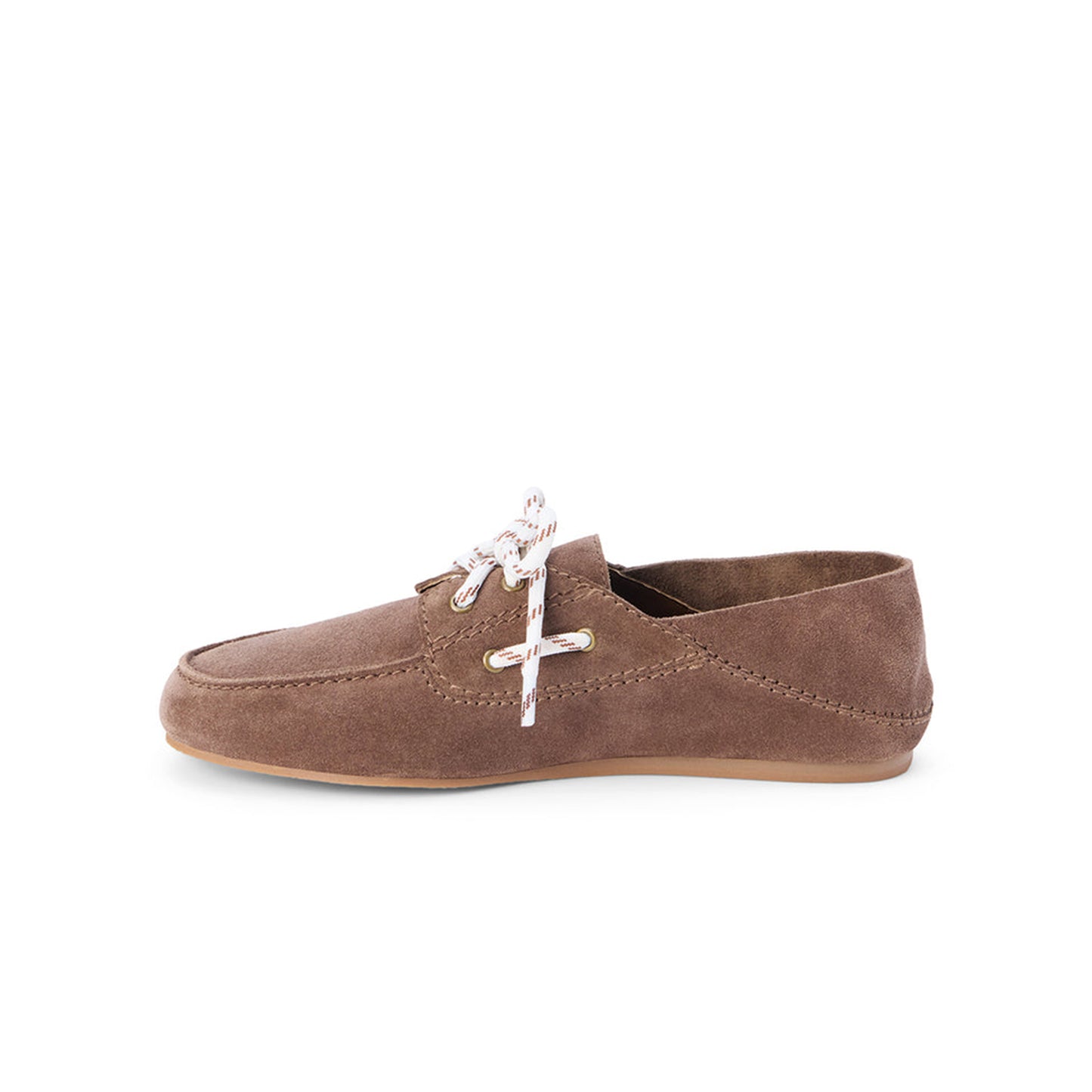 Taupe Cow Suede Round-Toe Lace-Up Boat Shoes Flats