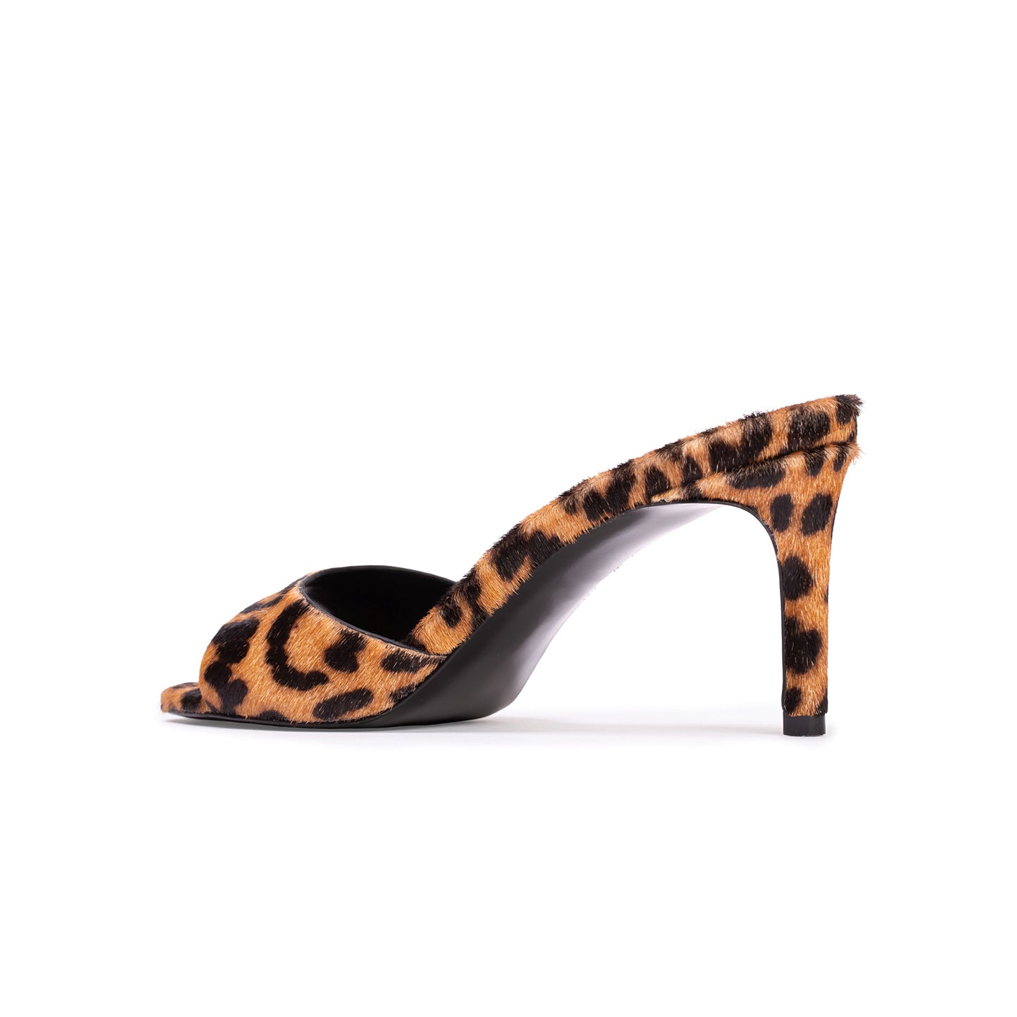 Leopard Pony Hair Round-Toe Backless High Heels