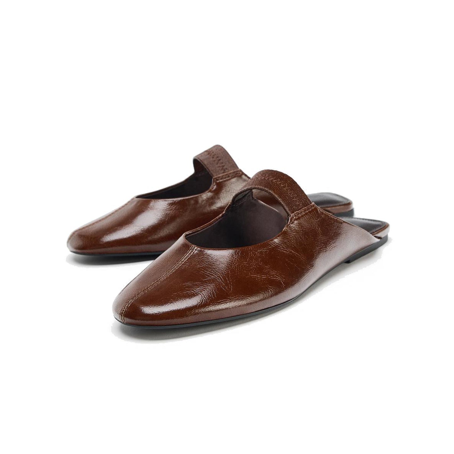 Brown Round-Toe Mary Jane Backless Chic Flats