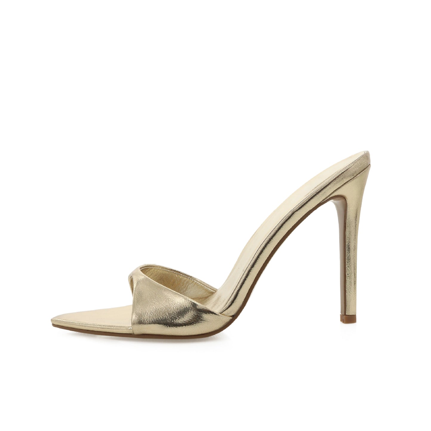 Metallic Gold Open Pointed-Toe Slip-On Classic Backless High Heels
