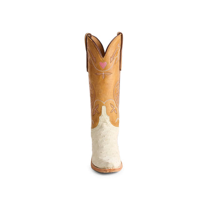 Contrast Tan And Ivory Snip-Toe Embroidery Mid Calf Cowgirl Boots