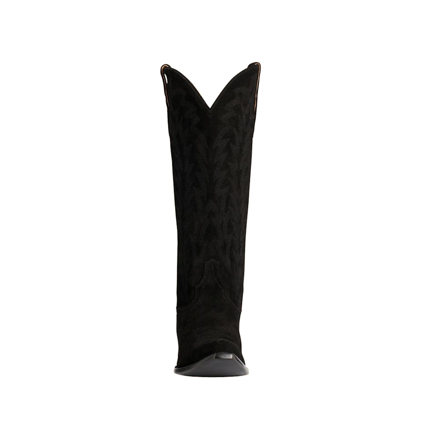 Black Faux Suede Snip-Toe Embroidery Sleek Mid Calf Classic Cowgirl Boots