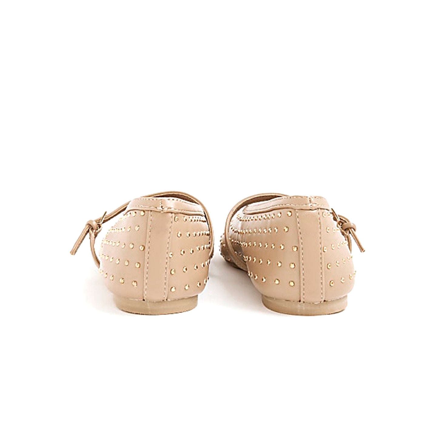 Beige Square-Toe Studded Mary Jane Ballet Flats