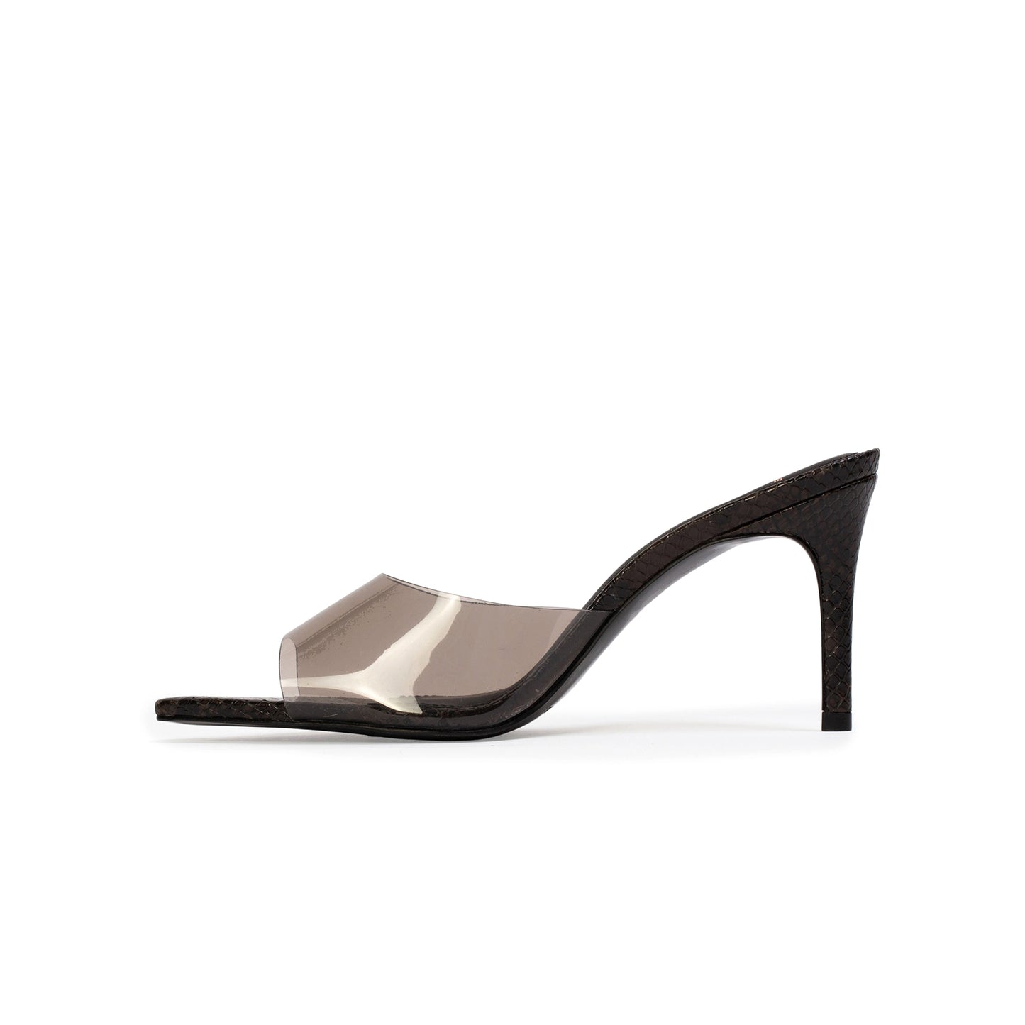 Brown TPU Film Pointed-Toe Backless High Heels