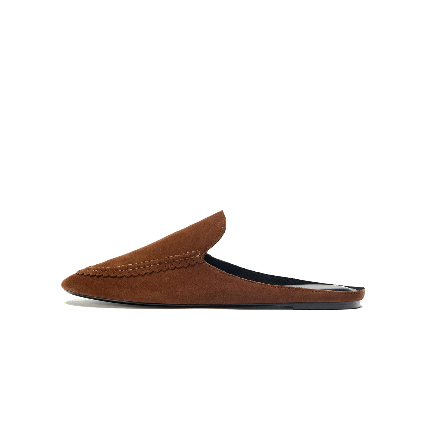 Brown Faux Suede Round-Toe Slip-On Backless Slippers Flats