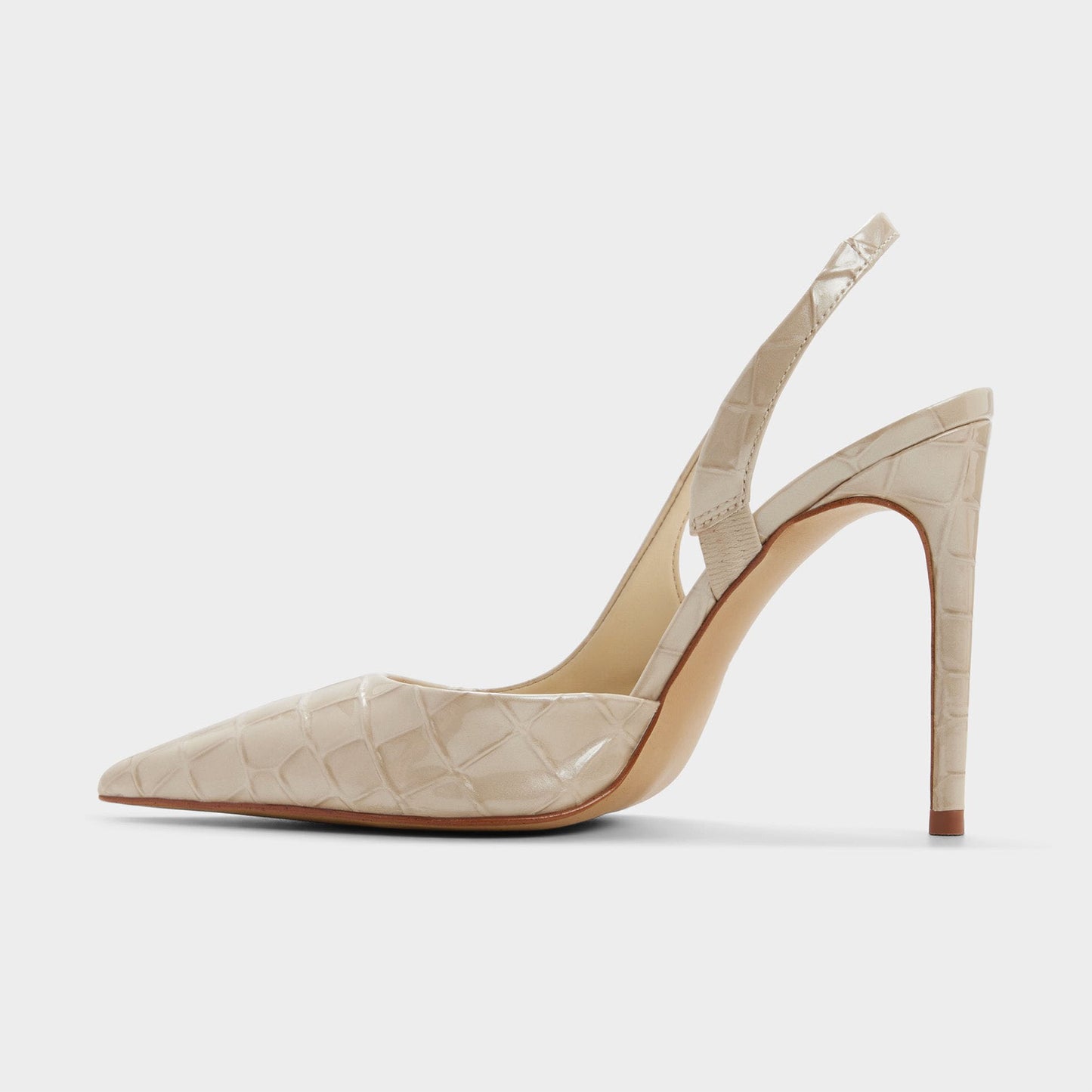 Cream Stone Pattern Patent Leather Pointed-Toe Back Strap High Heels