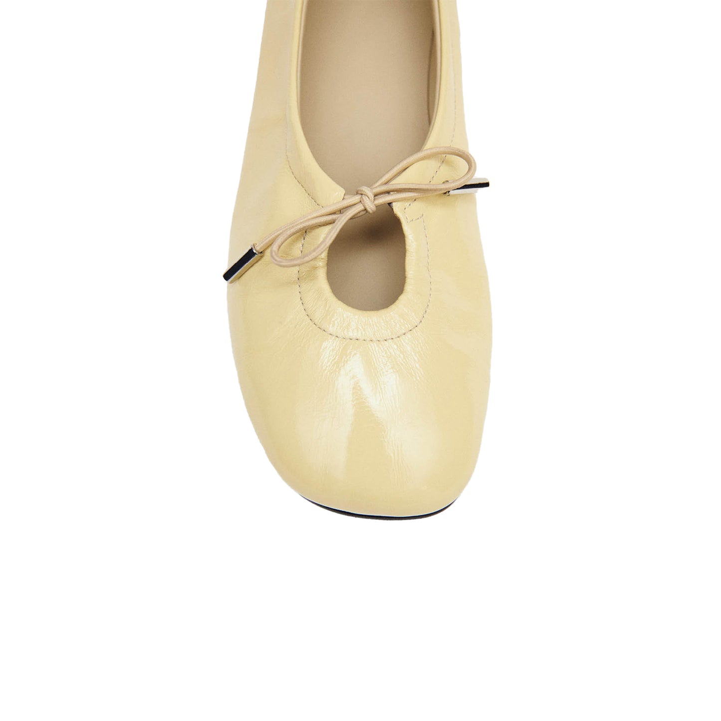 Patent Yellow Square-Toe Bridge Self-Tie Bow Ballet Flats