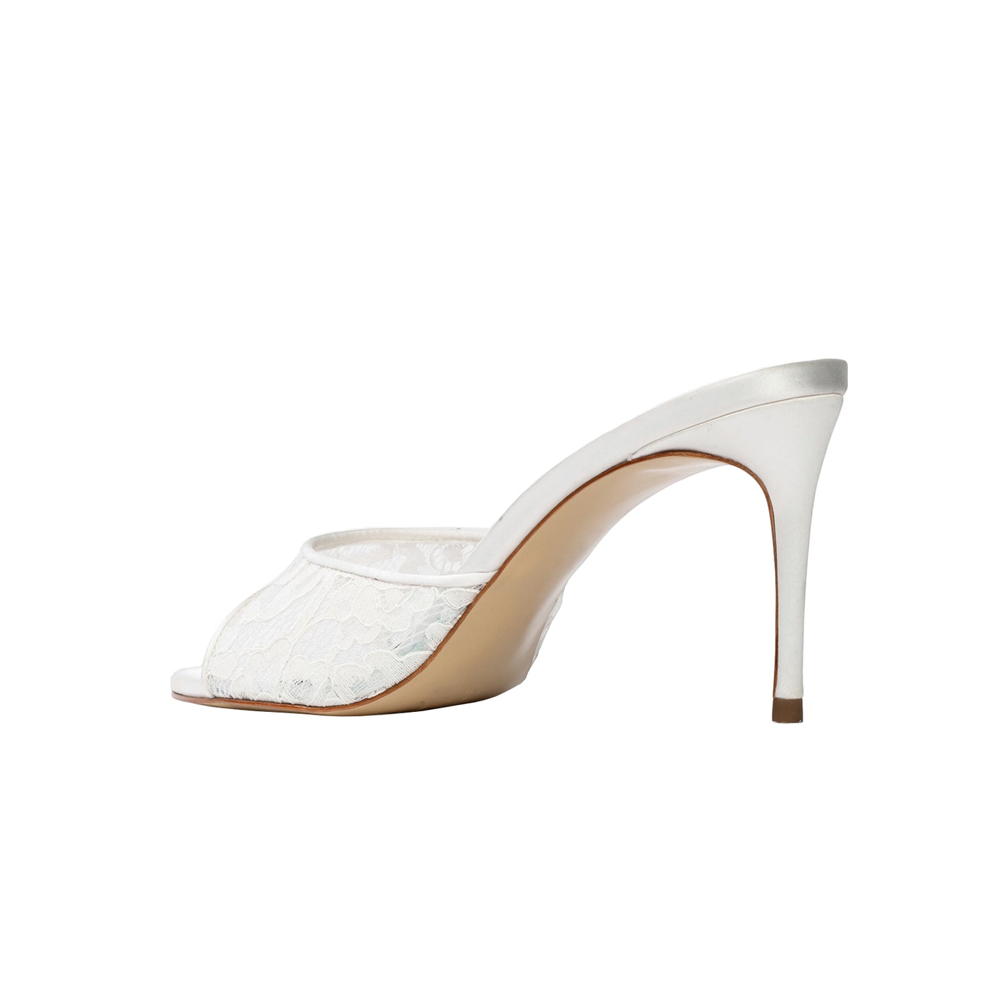 White Lace And Satin Snip-Toe Classic Backless High Heels