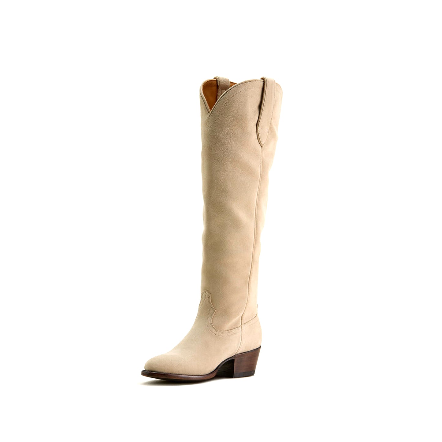 Beige Faux Suede Round-Toe Simple Wide Calf Knee High Cowgirl Boots