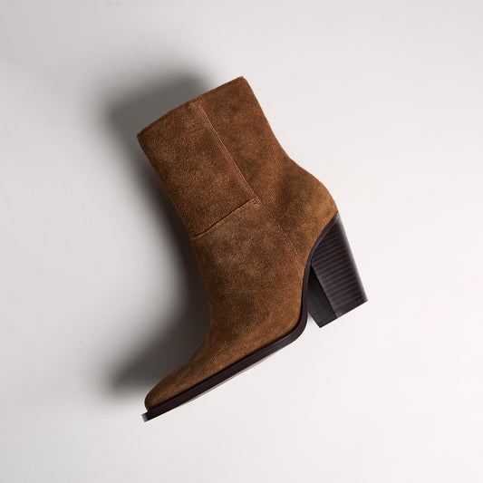 Brown Faux Suede Almond-Toe Chic Simple Ankle Cowgirl Boots