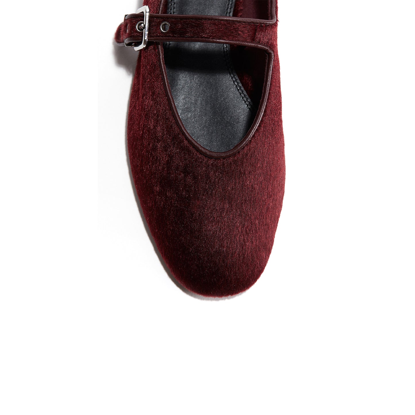 Burgundy Pony Hair Square-Toe Bridge Strap Ballet Flats