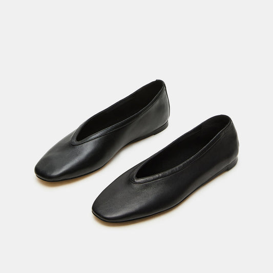 Black Elegant Square-Toe Rhinestone Slip-On Flats