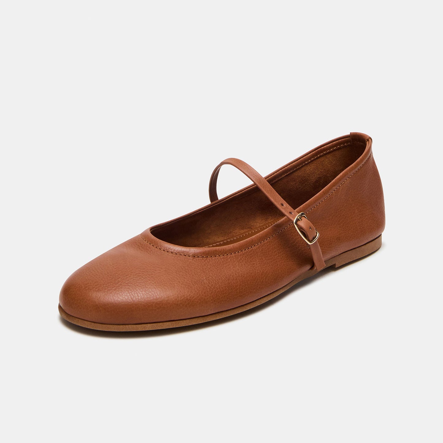 Tan Round-Toe Buckle Mary Jane Classic Ballet Flats