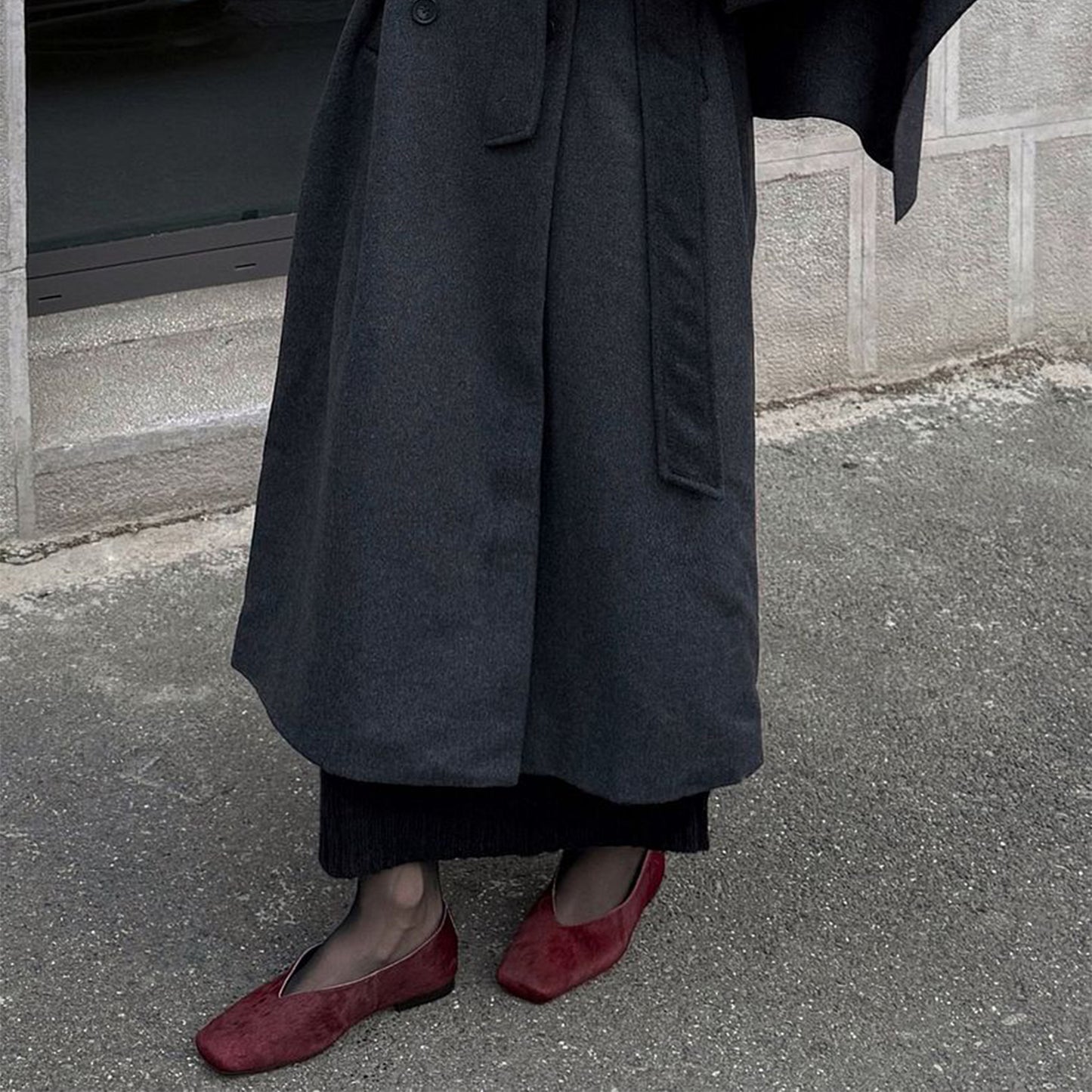 Burgundy Pony Hair Vegan Leather Square-Toe Simple Slip-On Ballet Flats