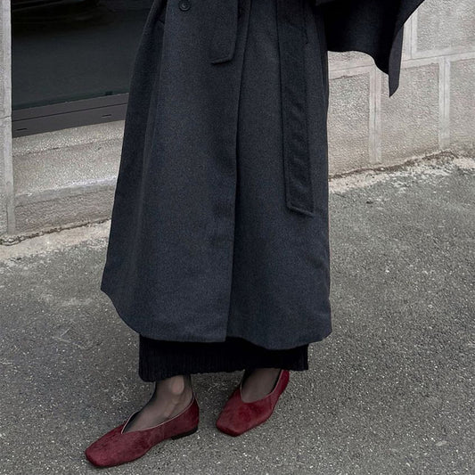 Burgundy Pony Hair Vegan Leather Square-Toe Simple Slip-On Ballet Flats
