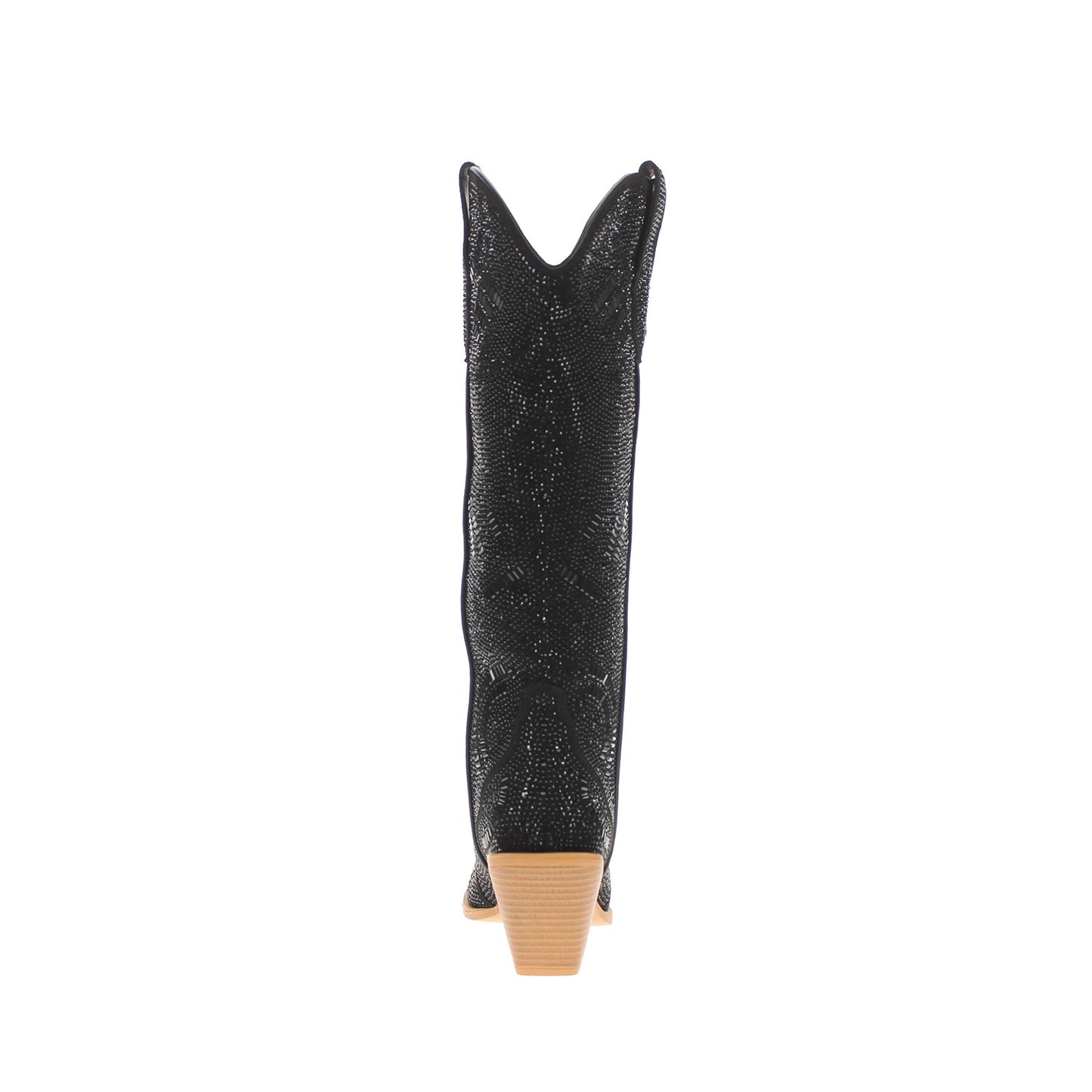 Black Faux Suede Pointed-Toe Full Crystals Wide Calf Knee High Cowgirl Boots