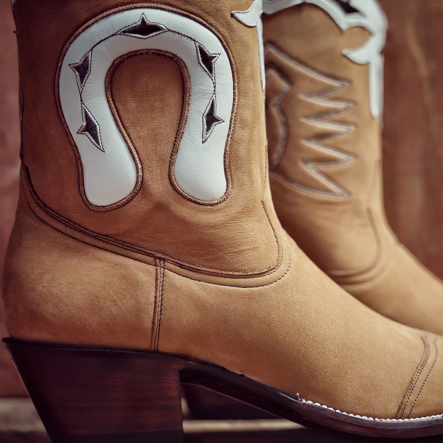 Brown Pointed-Toe Horseshoe Embroidery Classic Ankle Cowgirl Boots