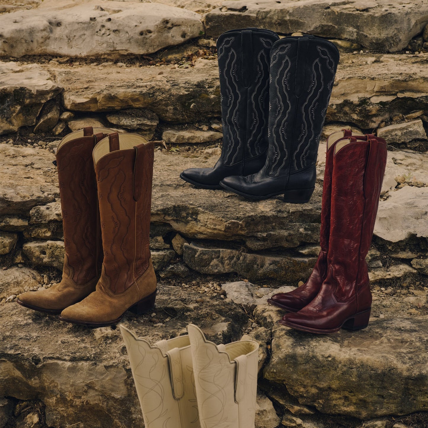 Brown Round-Toe Classic Embroidery Wide Calf Knee High Tall Cowgirl Boots