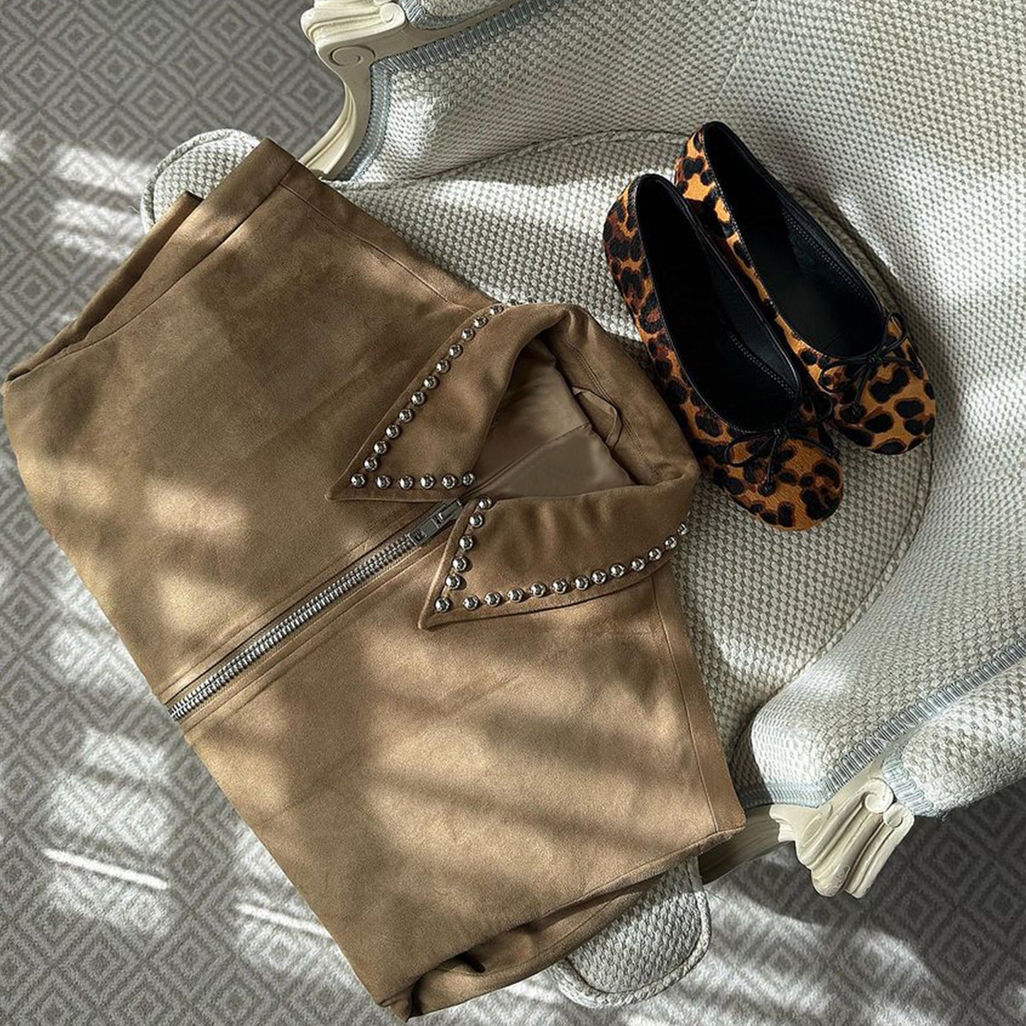 Leopard Pony Hair Vegan Leather Square-Toe Front Bow Detail Ballet Flats