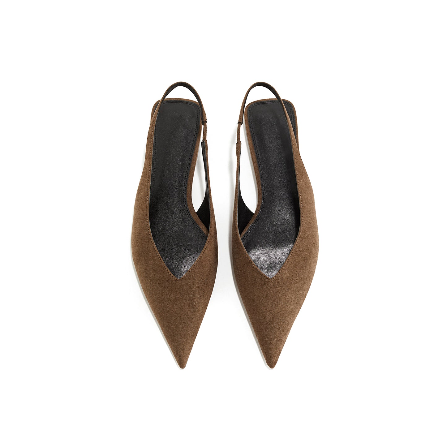 Dark Beige Faux Suede Pointed-Toe Slingback Flats
