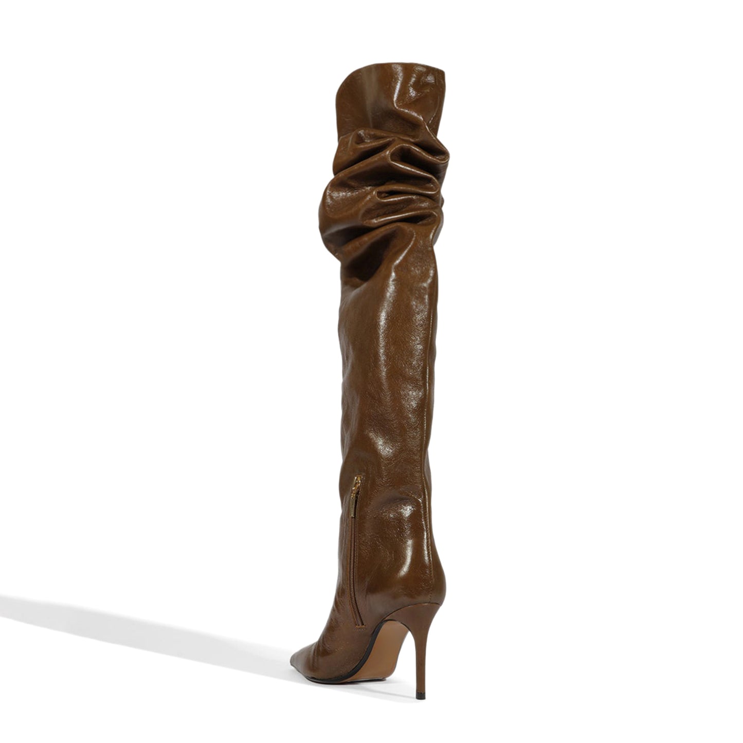 Brown Pointed-Toe Short-Zip Slouch Over-The-Knee Stiletto Boots