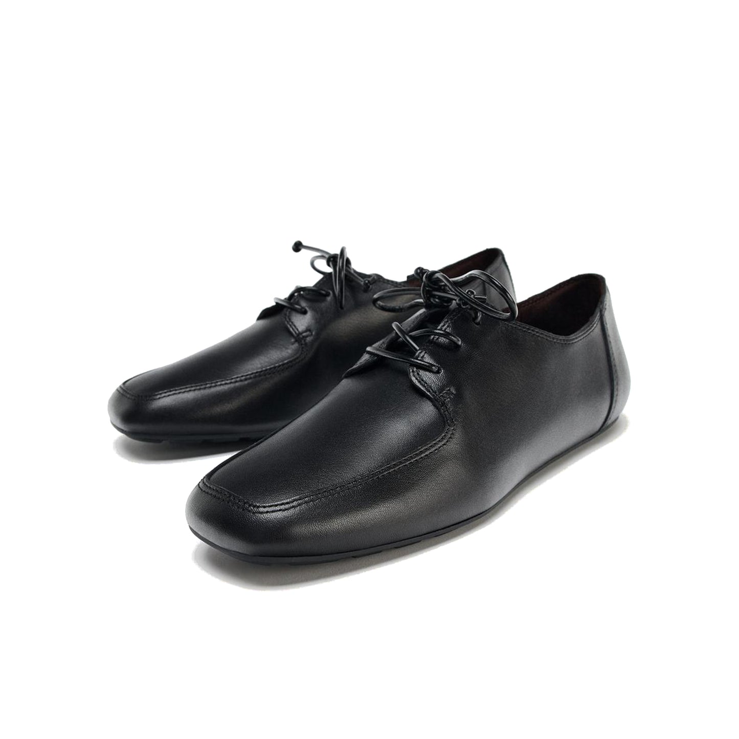 Black Square-Toe Classic Lace-Up Flats