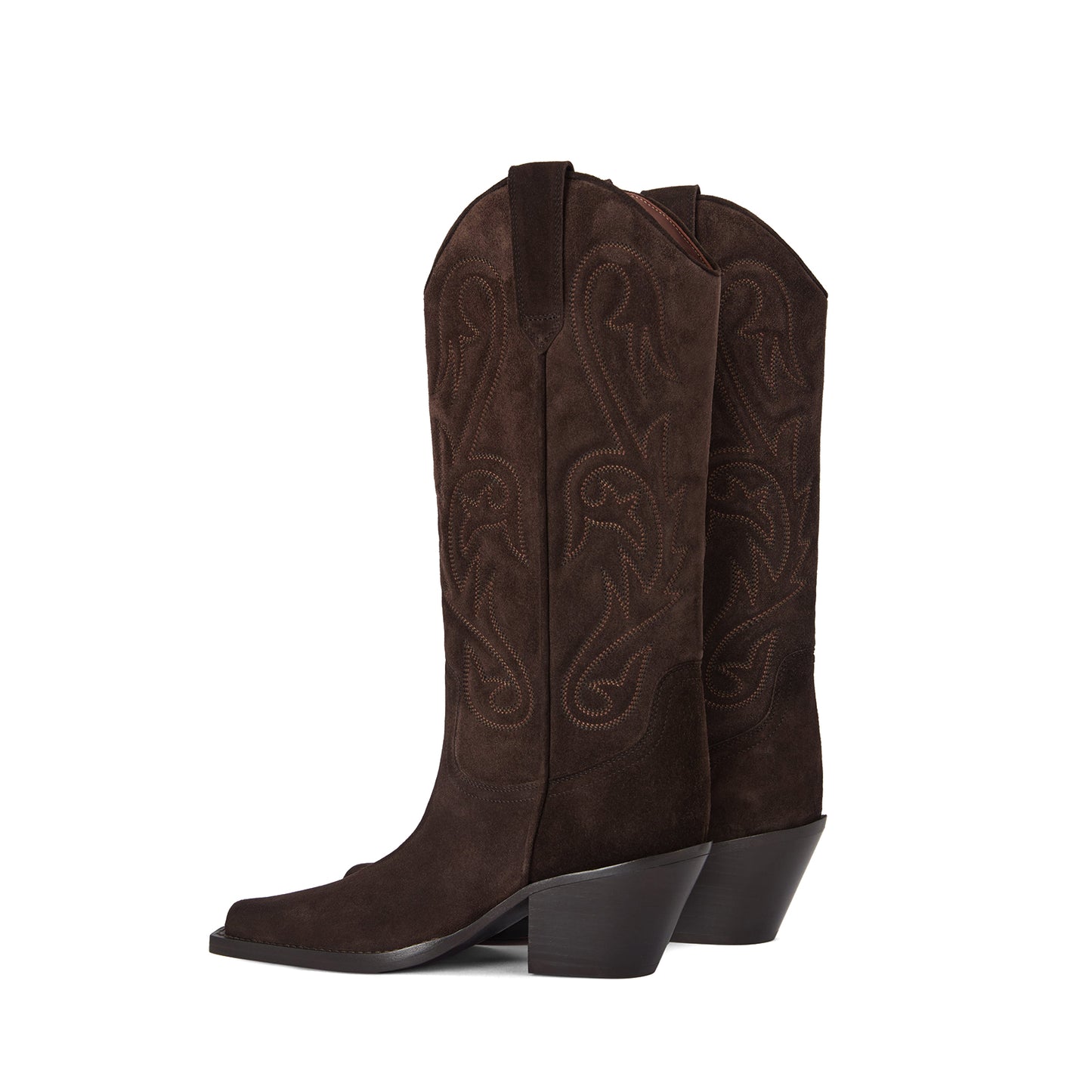 Ebony Faux Suede Pointed-Toe Chic Embroidery Mid Calf Cowgirl Boots