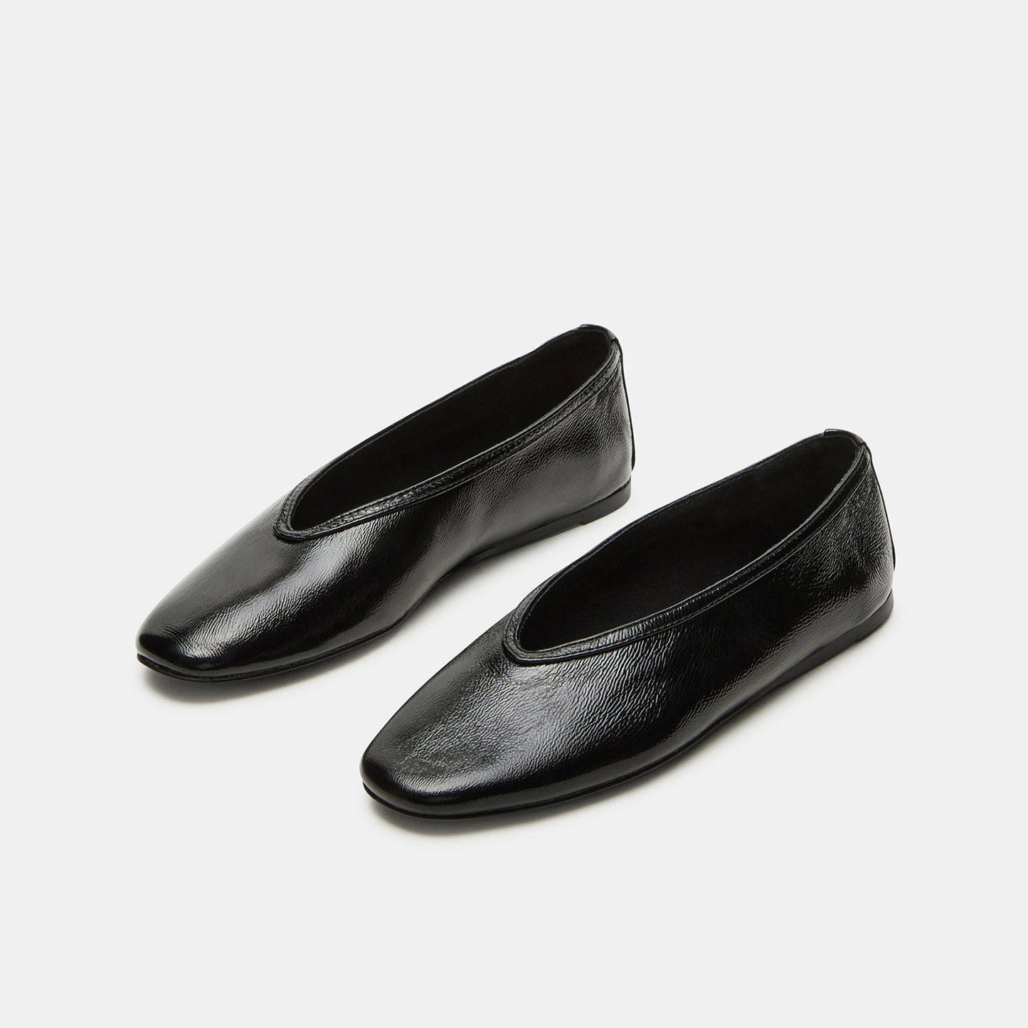 Patent Black Elegant Square-Toe Rhinestone Slip-On Flats