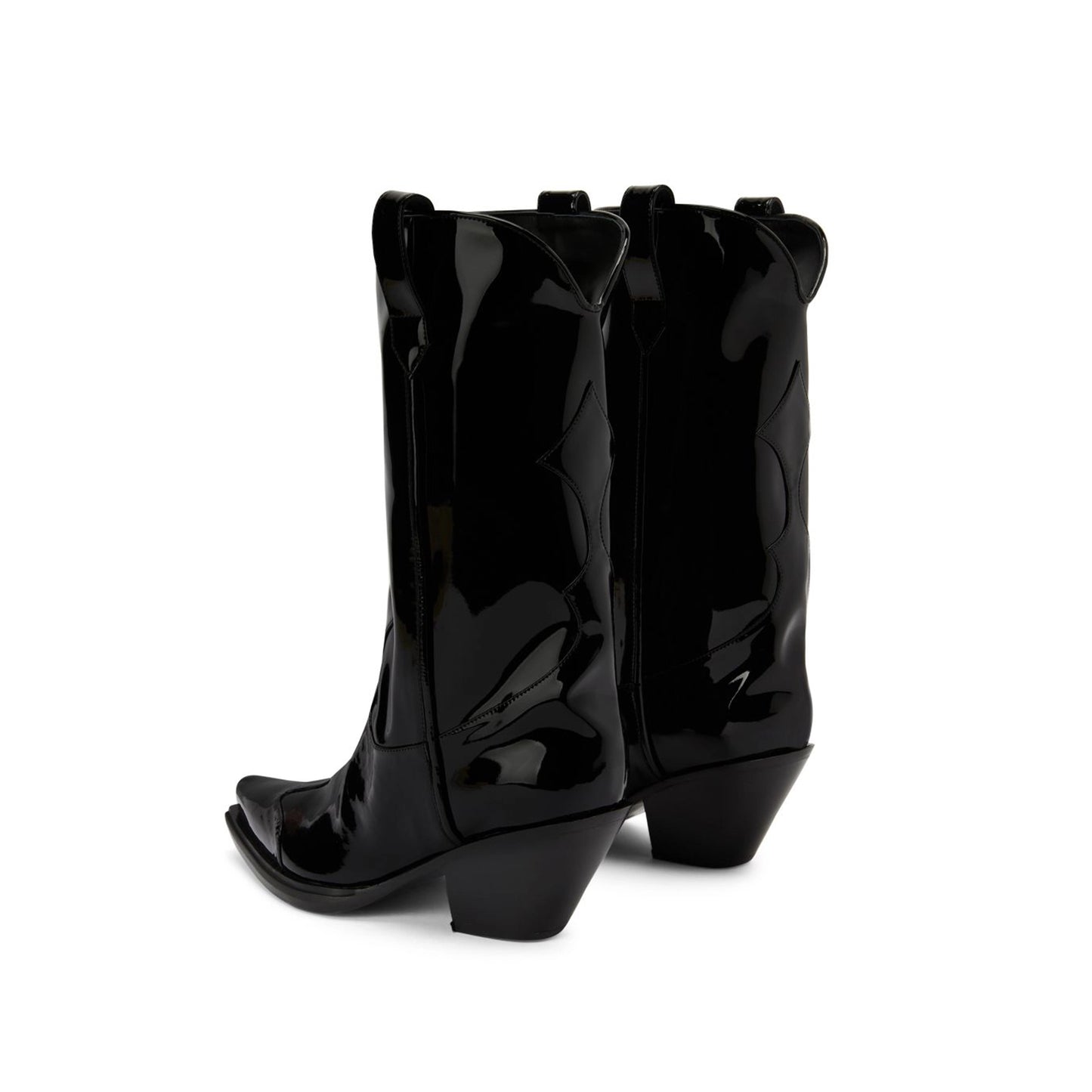 Patent Black Snip-Toe Classic Mid Calf Cowgirl Boots