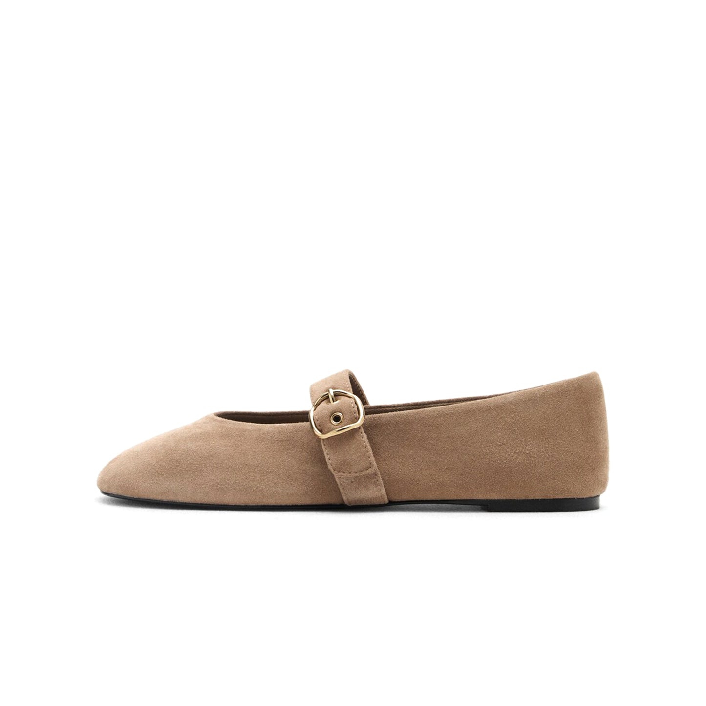 Sand Faux Suede Round-Toe Bridge Strap Ballet Flats