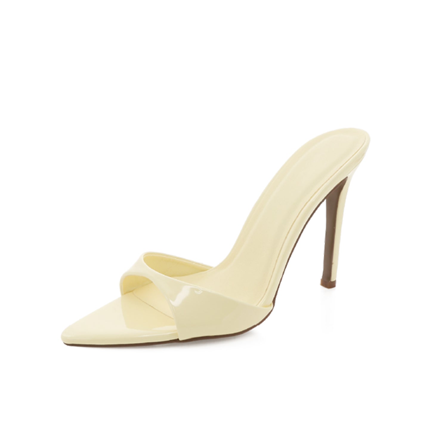 Patent Yellow Open Pointed-Toe Backless High Heels Pumps