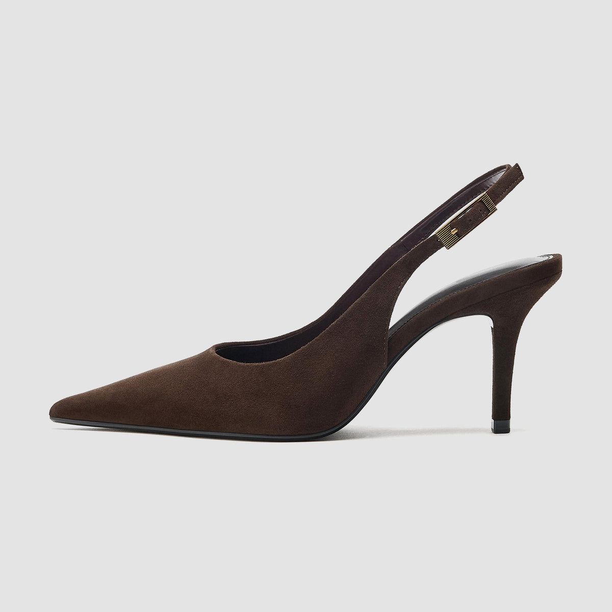 Chocolate Faux Suede Pointed-Toe Chic Back Strap Kitten Heels