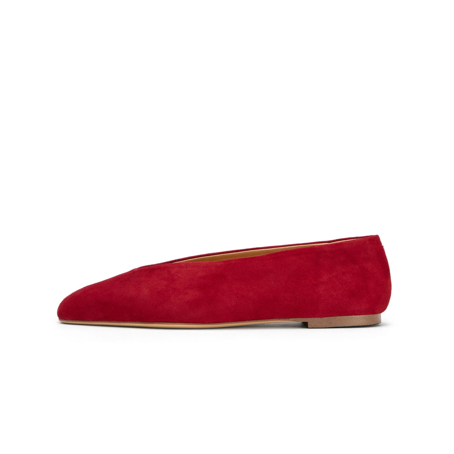 Red Faux Suede Chic Square-Toe Slip-On Flats