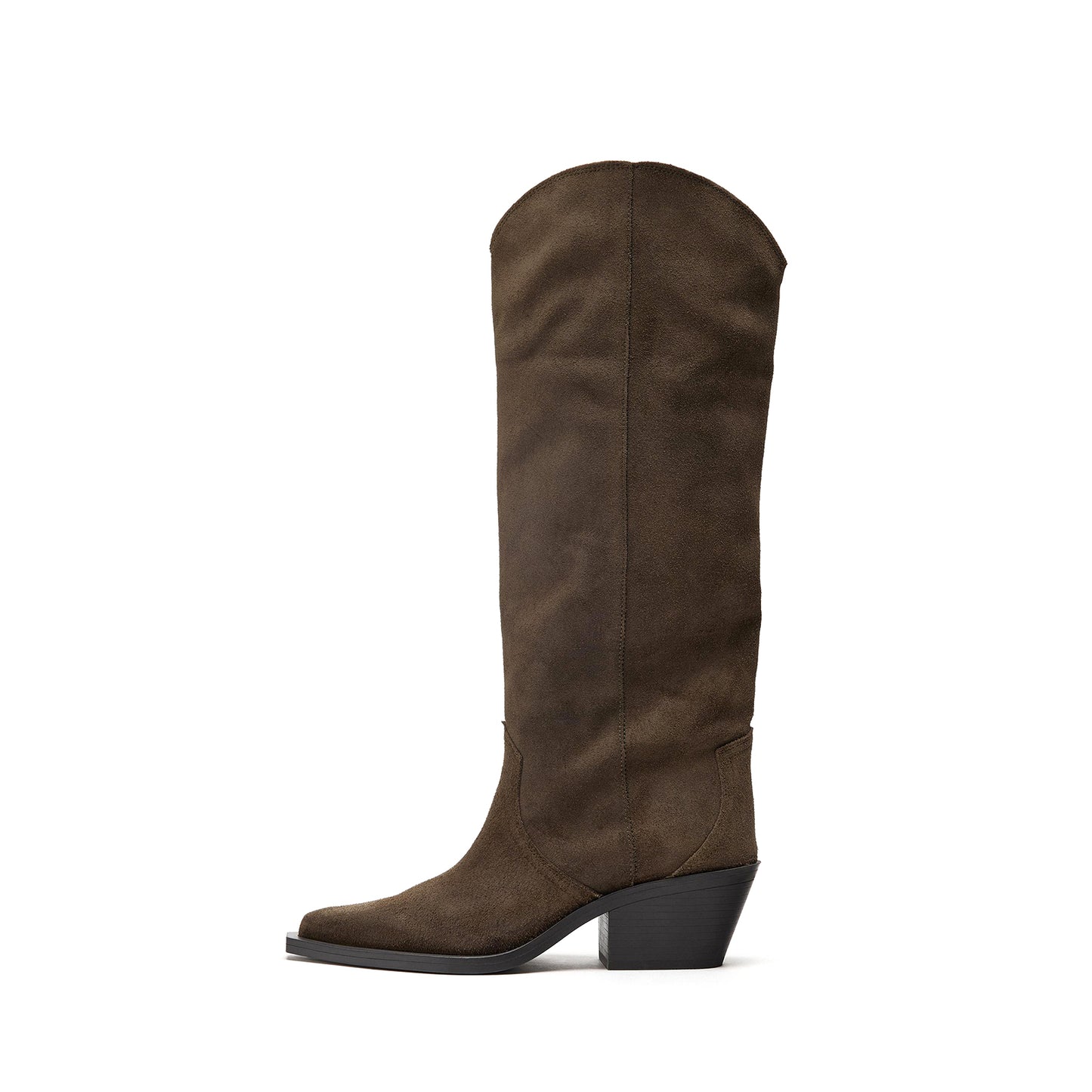 Khaki Green Faux Suede Pointed-Toe Simple And Sleek Knee High Cowgirl Boots