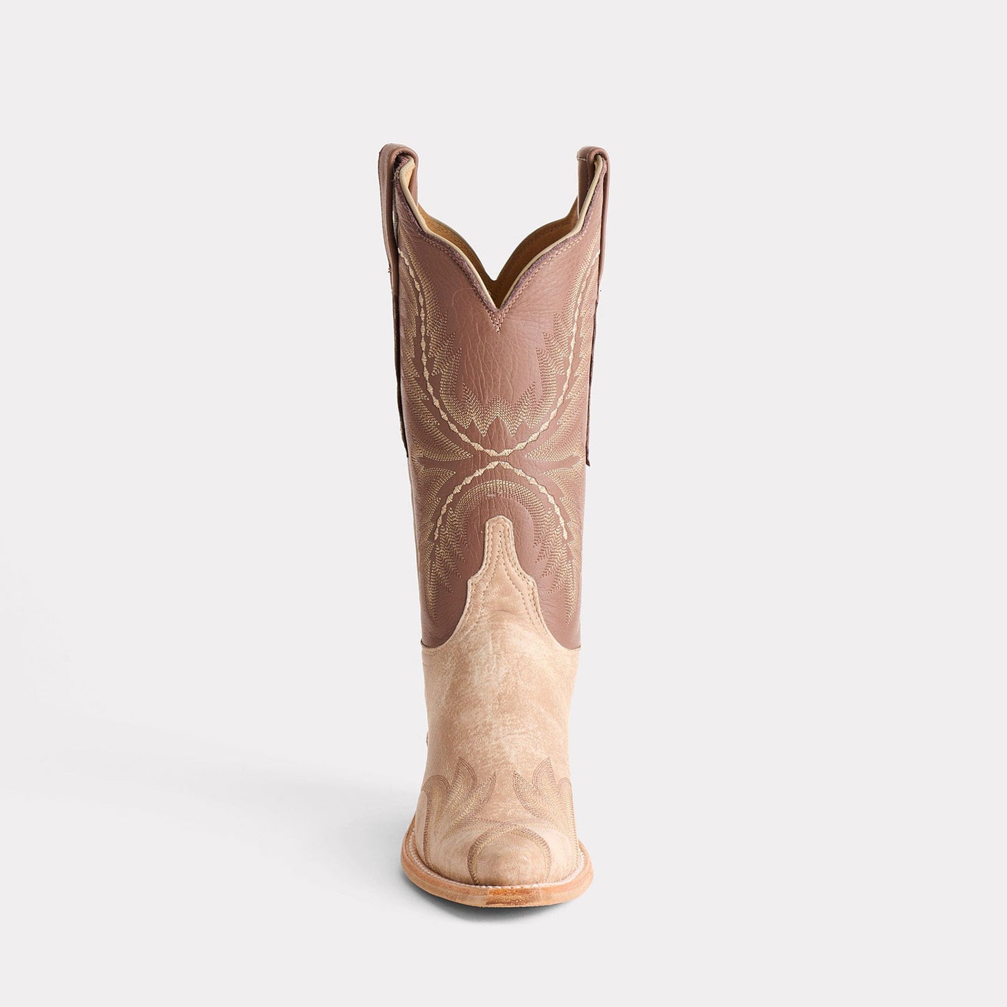 Contrast Tan And Beige Snip-Toe Western Embroidery Mid Calf Chic Cowgirl Boots