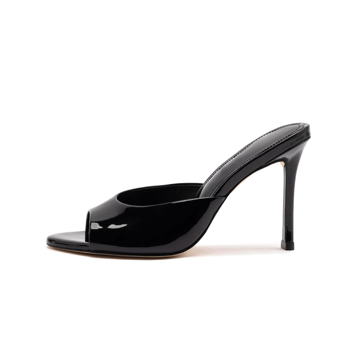 Patent Black Round-Toe Sleek Backless High Stiletto Heels