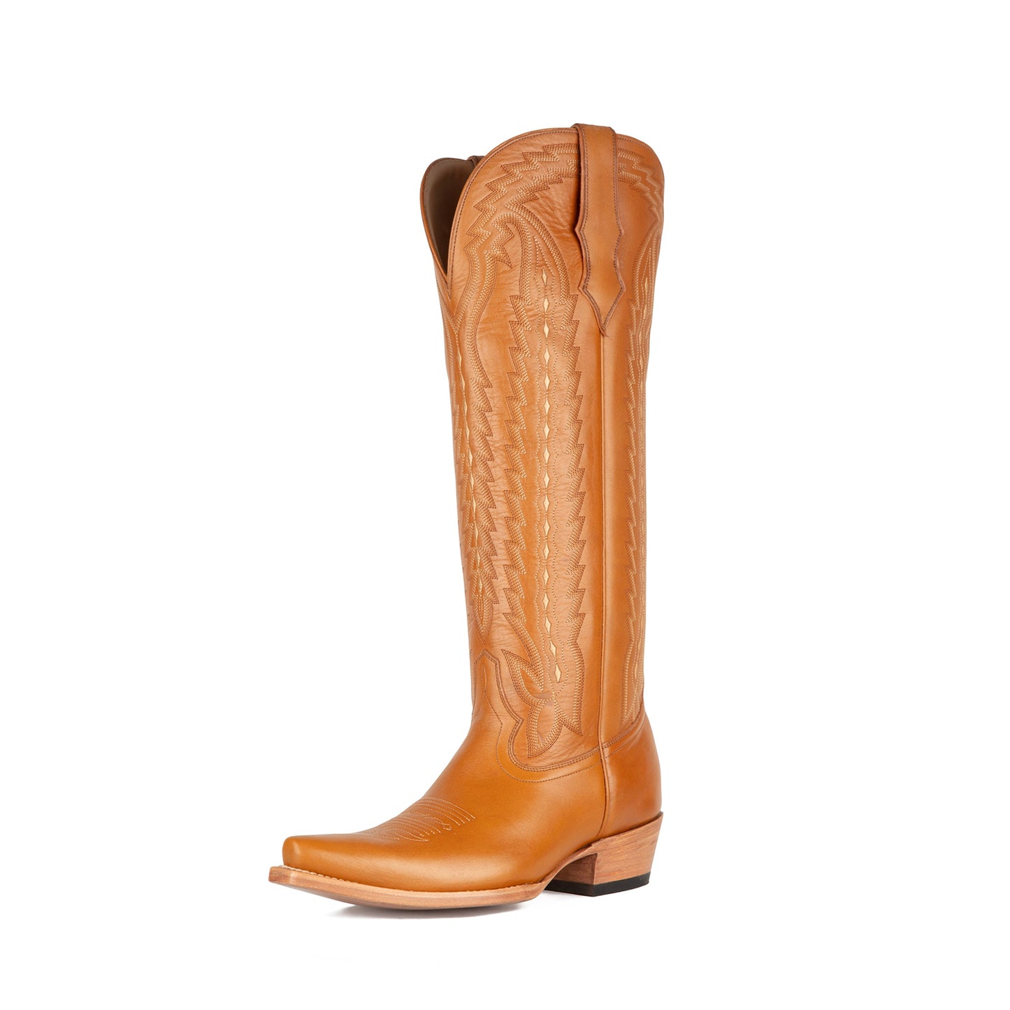 Tan Snip-Toe Western Embroidery Classic Wide Calf Knee High Cowgirl Boots
