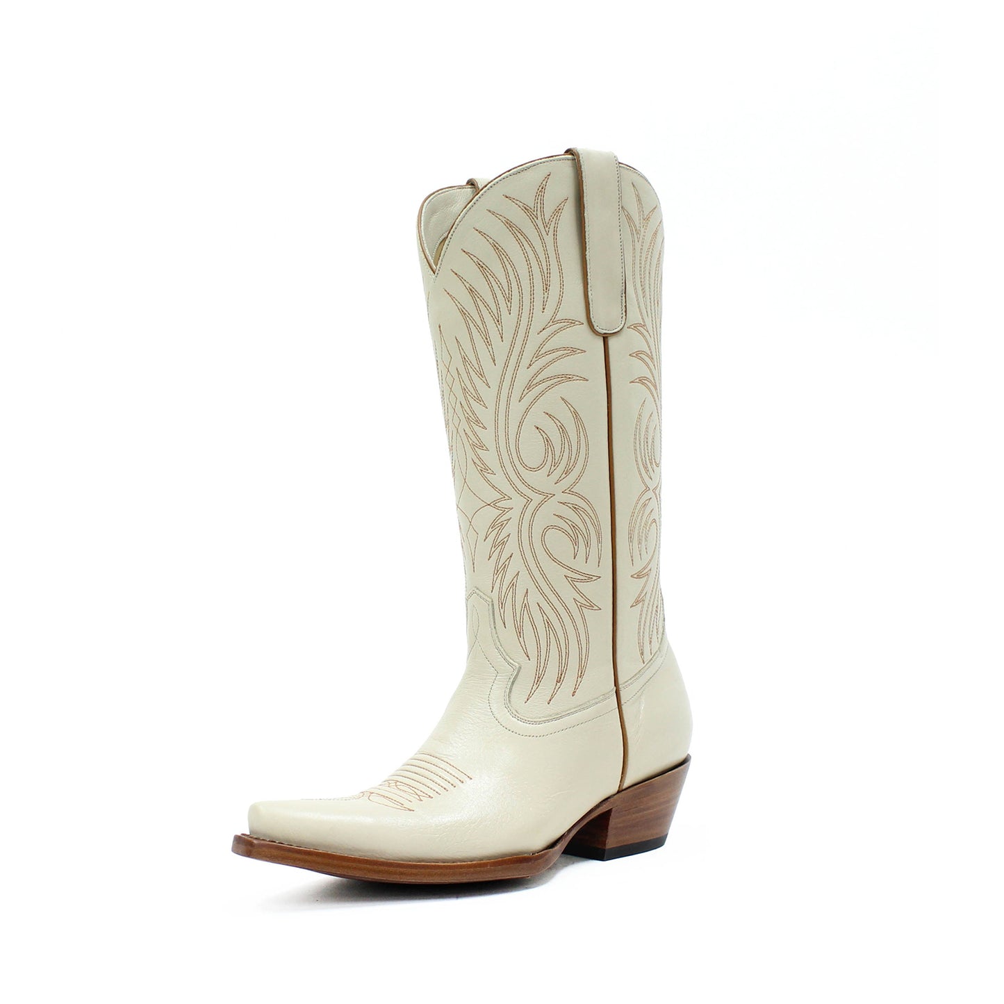 Bone Snip-Toe Western Embroidery Mid Calf Cowgirl Boots