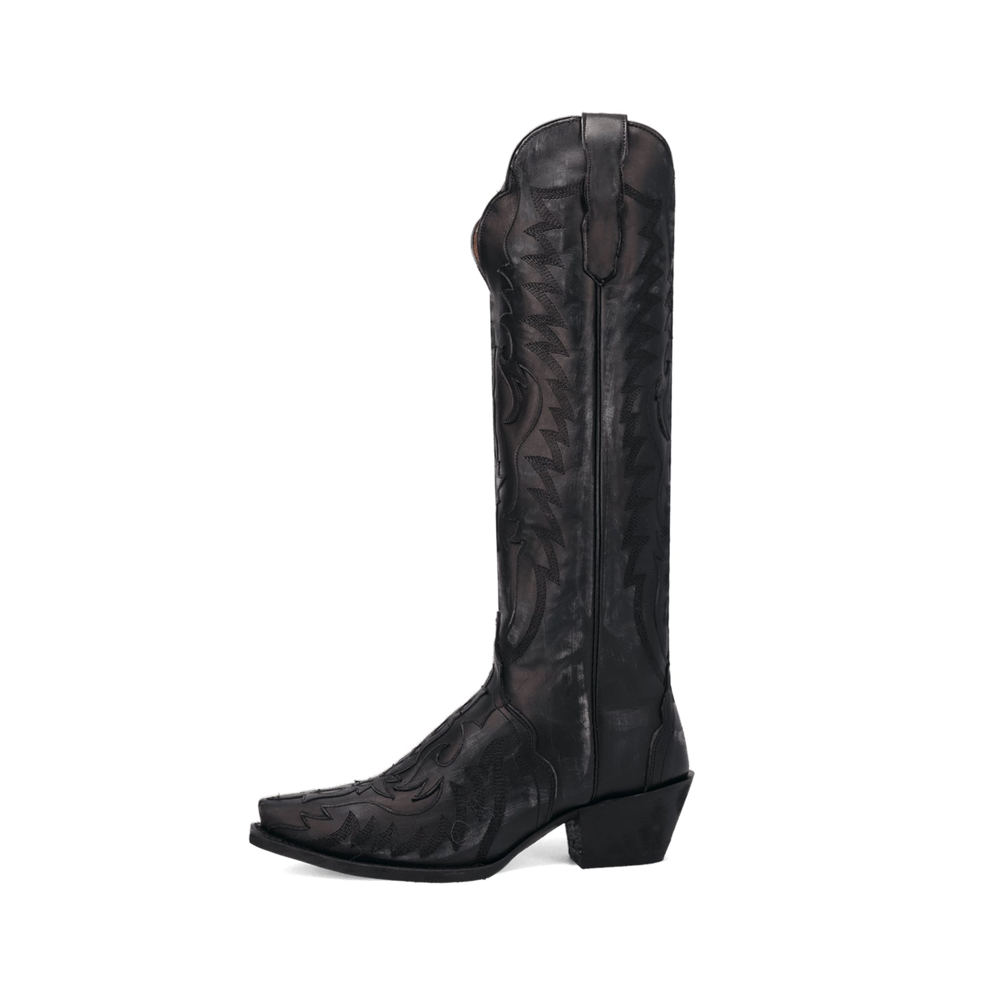 Black Snip-Toe Chic Embroidery And Appliques Wide Calf Knee High Cowgirl Boots