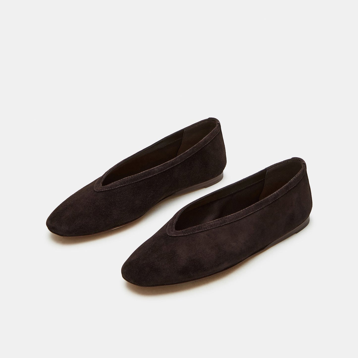 Dark Brown Faux Suede Elegant Square-Toe Rhinestone Slip-On Flats