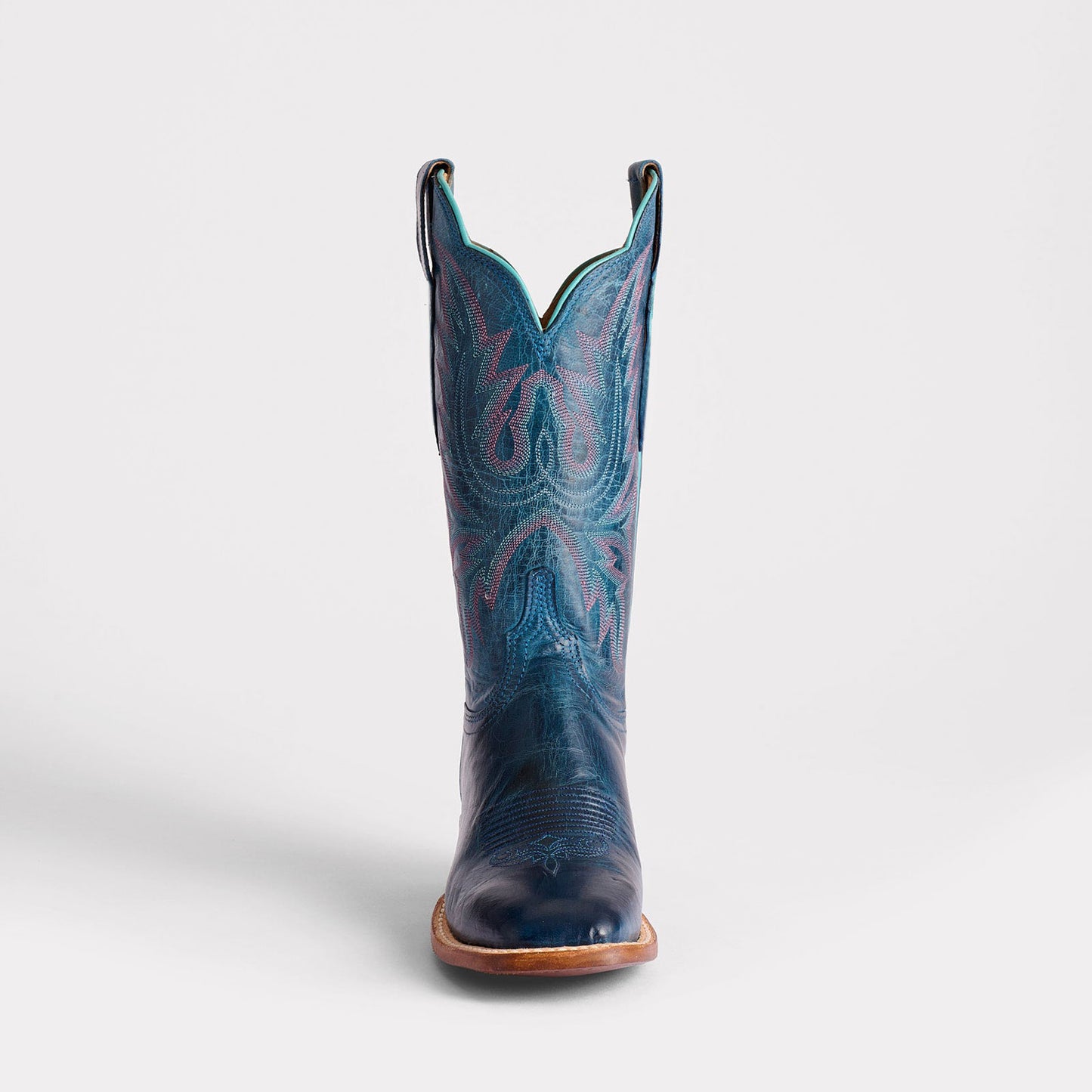 Dark Blue Square-Toe Delicate Embroidery Classic Mid Calf Cowgirl Boots