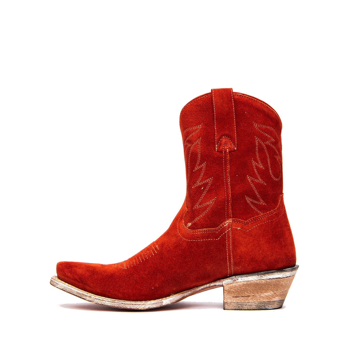 Red Faux Suede Snip-Toe Chic Embroidery Ankle Cowgirl Boots