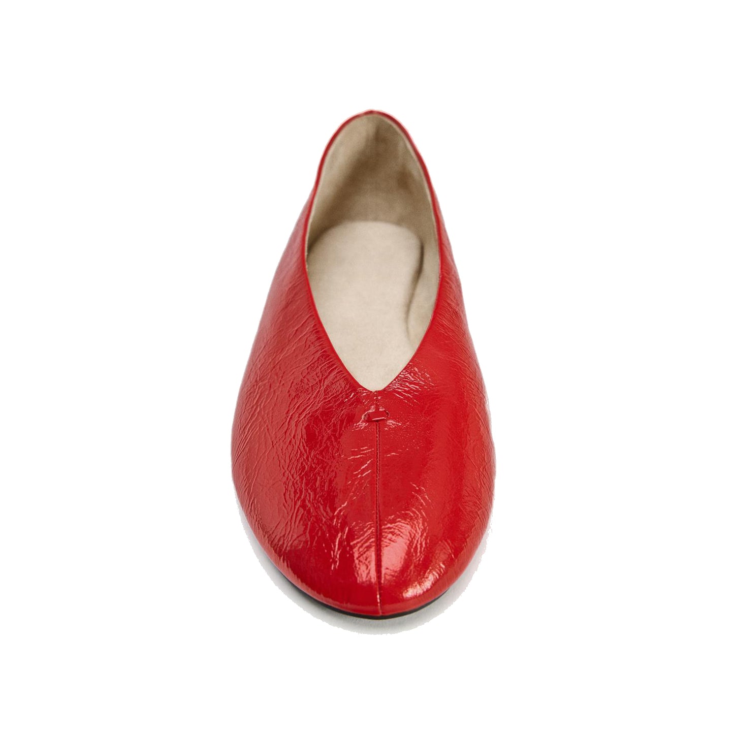 Patent Red Round-Toe V-Neckline Ballet Flats