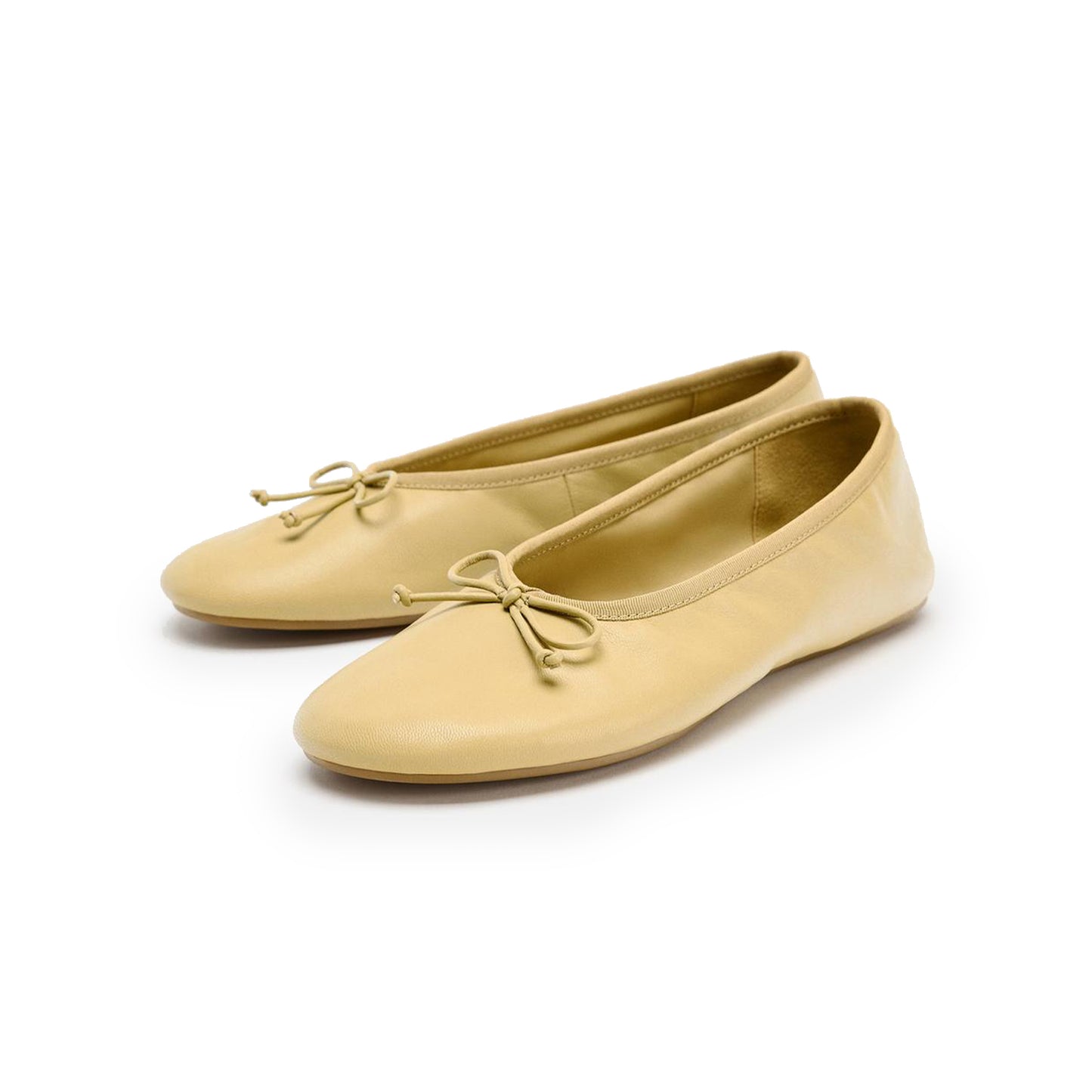 Light Khaki Round-Toe Classic Front Bow Stylish Ballet Flats