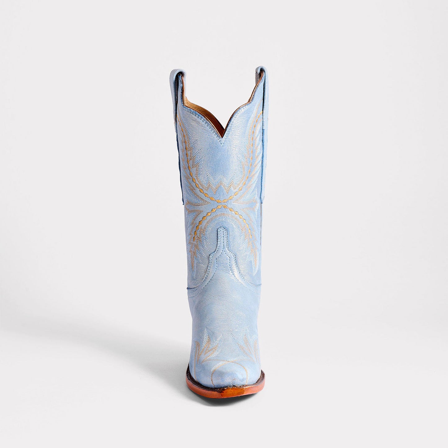 Metallic Blue Snip-Toe Western Embroidery Mid Calf Chic Cowgirl Boots