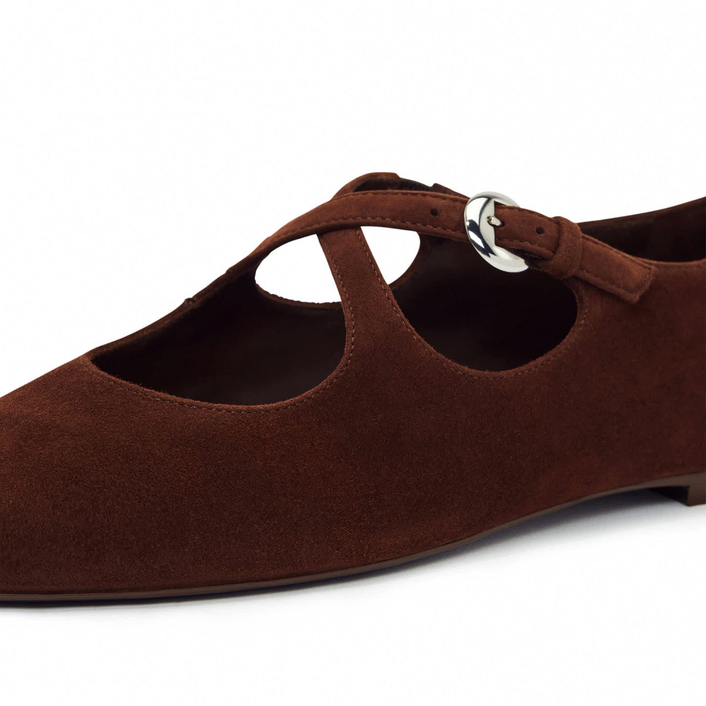 Coffee Faux Suede Round-Toe Criss Cross Straps Ballet Flats