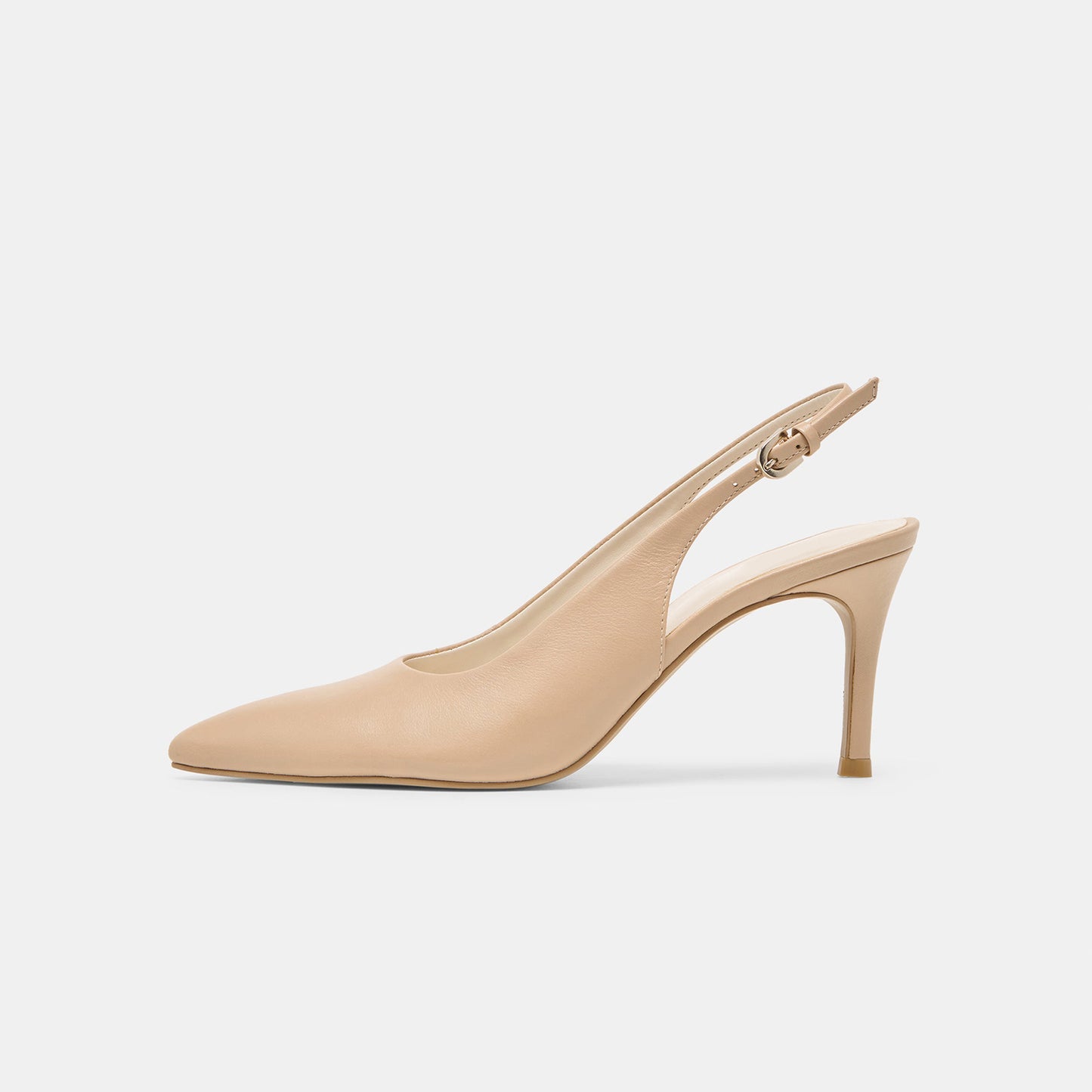 Beige Classic Pointed-Toe Buckle Slingback Kitten Heels